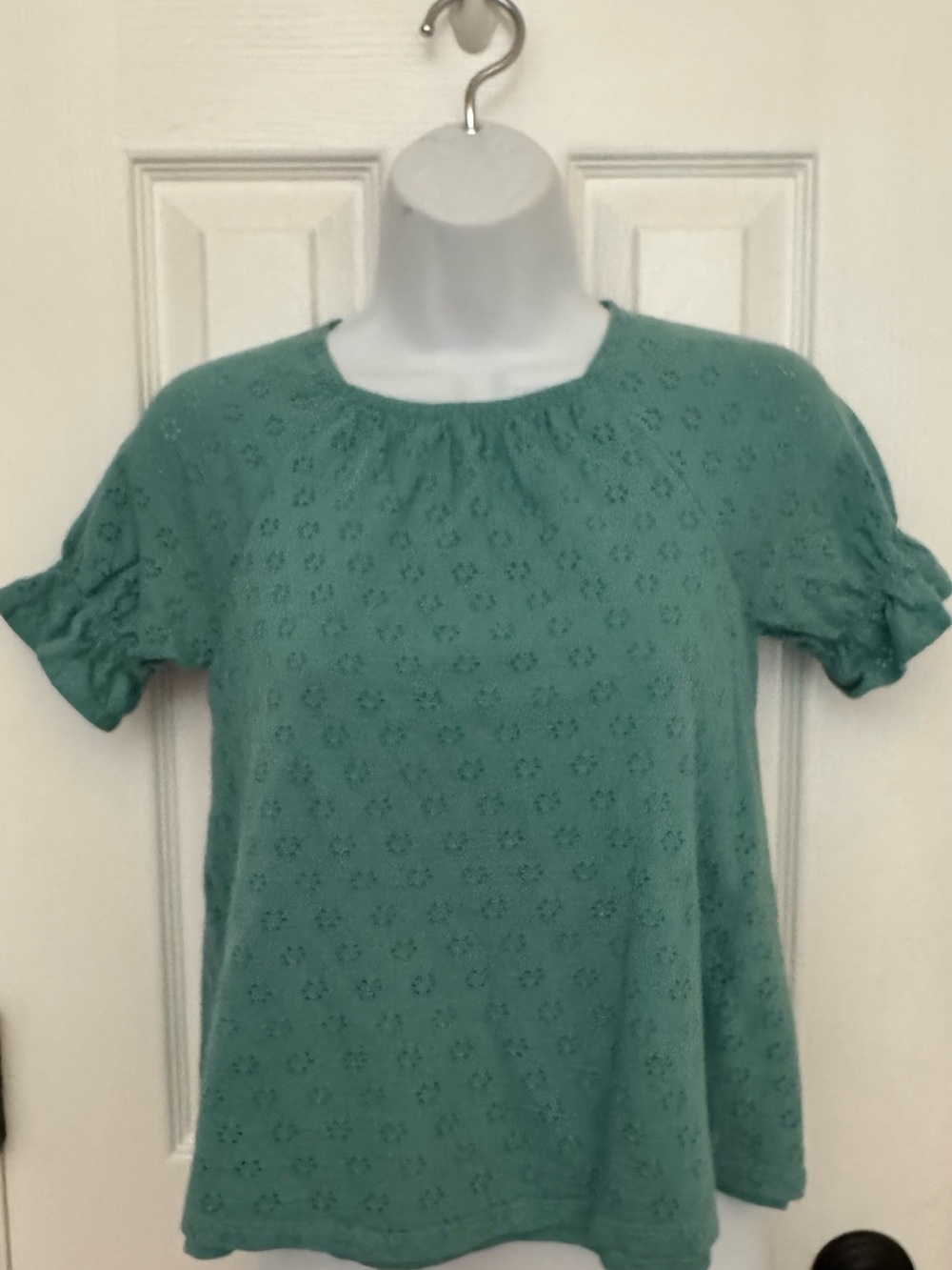 Lands' End Teal Eyelet Short Sleeve Top